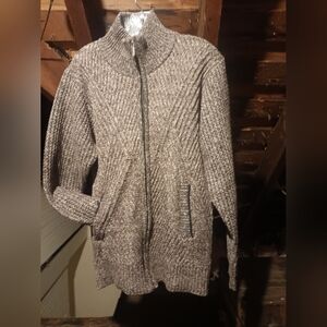 Gray Knit Zipper Cardigan